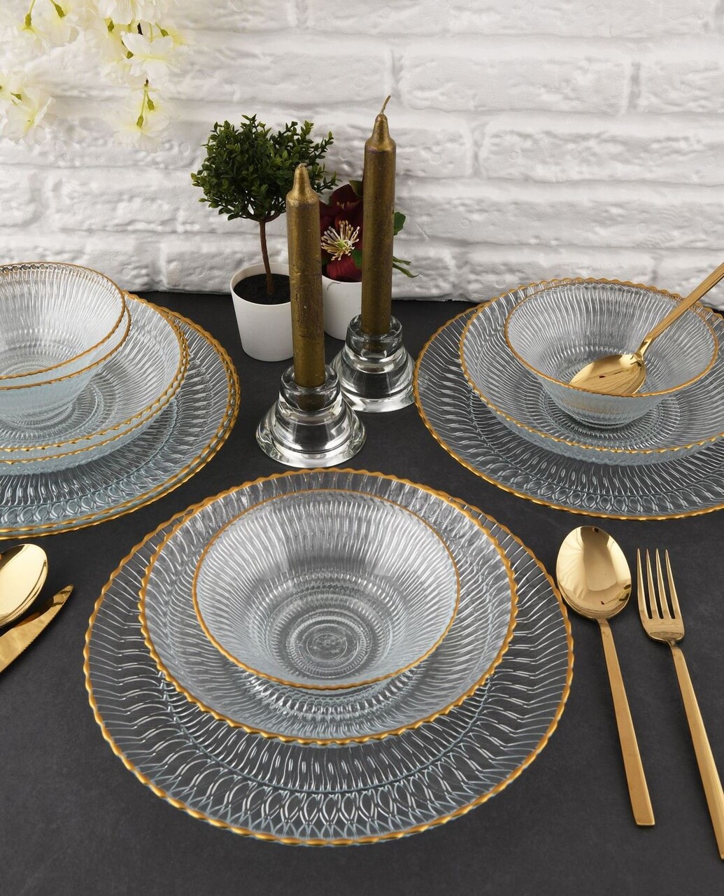 Serviciu de masa, Hermia, 330SBL1101, Farfurie: 21 cm (4 bucăți), Transparent - imagine 7